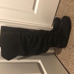 Suede knee high wide calf boots